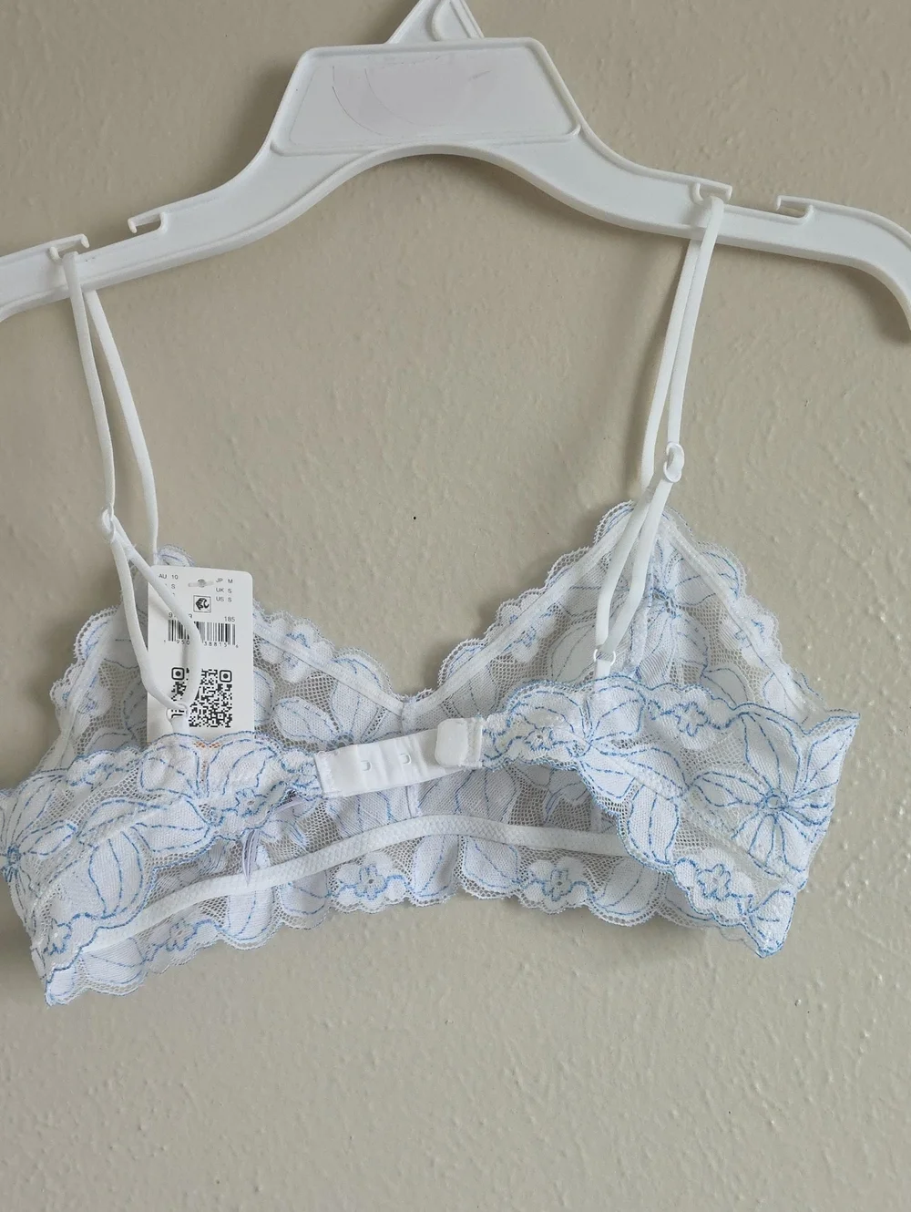 White Bralette with Light Blue Floral Lace Embroidery